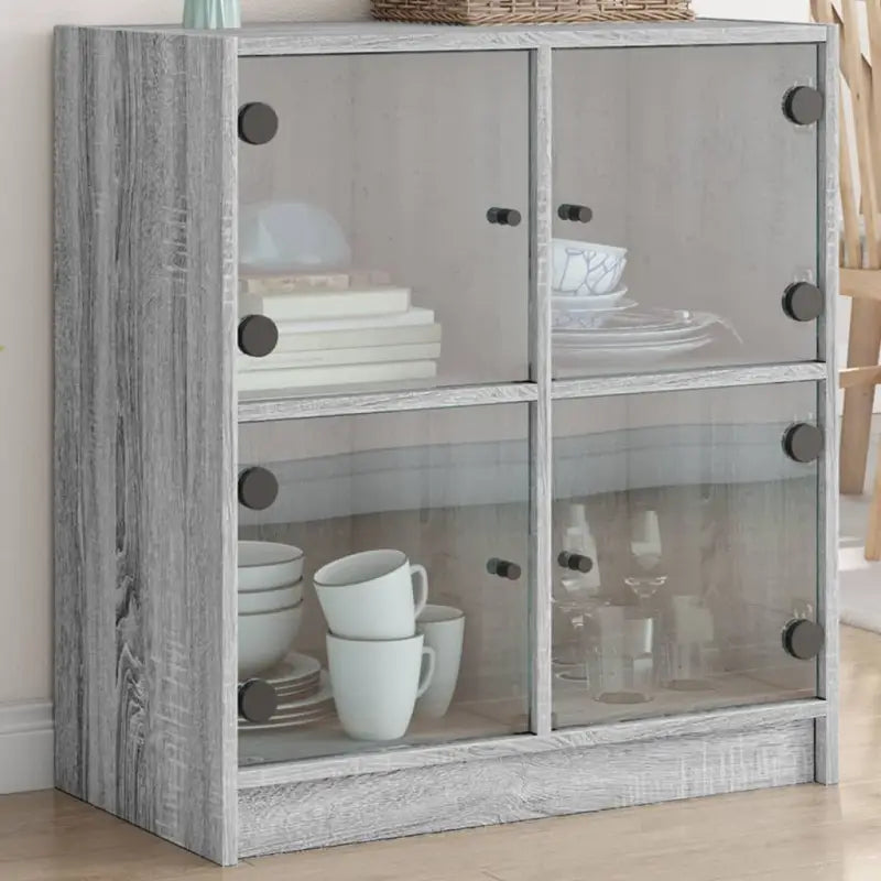 Klassiek dressoir met glazen deuren en duurzame bewerkte houtlook - Grijs sonoma / 1 - Dressoirs & buffetkasten