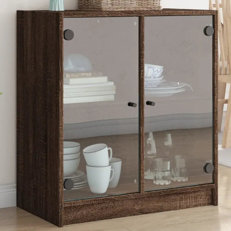 Klassiek dressoir met glazen deuren van duurzaam bewerkt hout - bruin eikenkleur / 1 - Dressoirs & buffetkasten