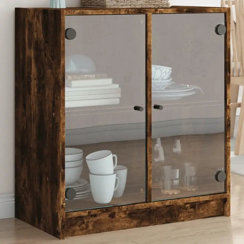 Klassiek dressoir met glazen deuren van duurzaam bewerkt hout - Gerookt eiken / 1 - Dressoirs & buffetkasten
