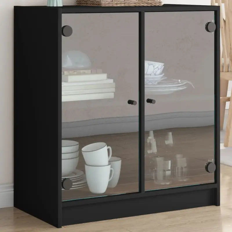 Klassiek dressoir met glazen deuren van duurzaam bewerkt hout - Zwart / 1 - Dressoirs & buffetkasten