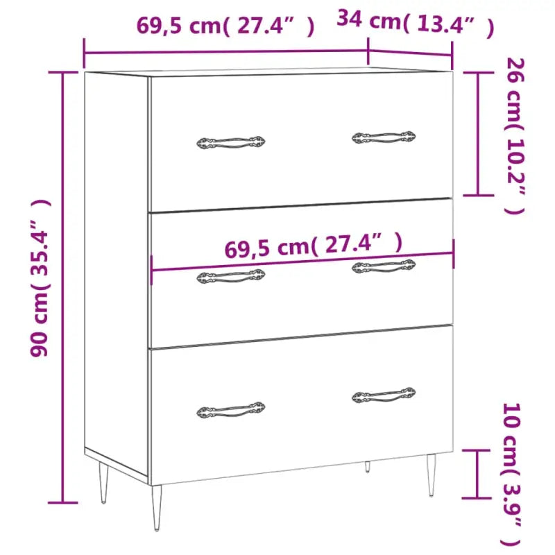 Klassiek dressoir met metalen pootjes in grijs Sonoma van bewerkt hout - Dressoirs & buffetkasten