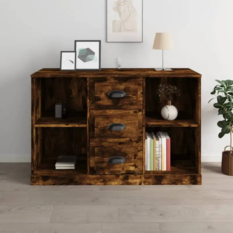 Klassiek dressoir van bewerkt hout met een tijdloze uitstraling - Gerookt eiken / 1 - Dressoirs & buffetkasten