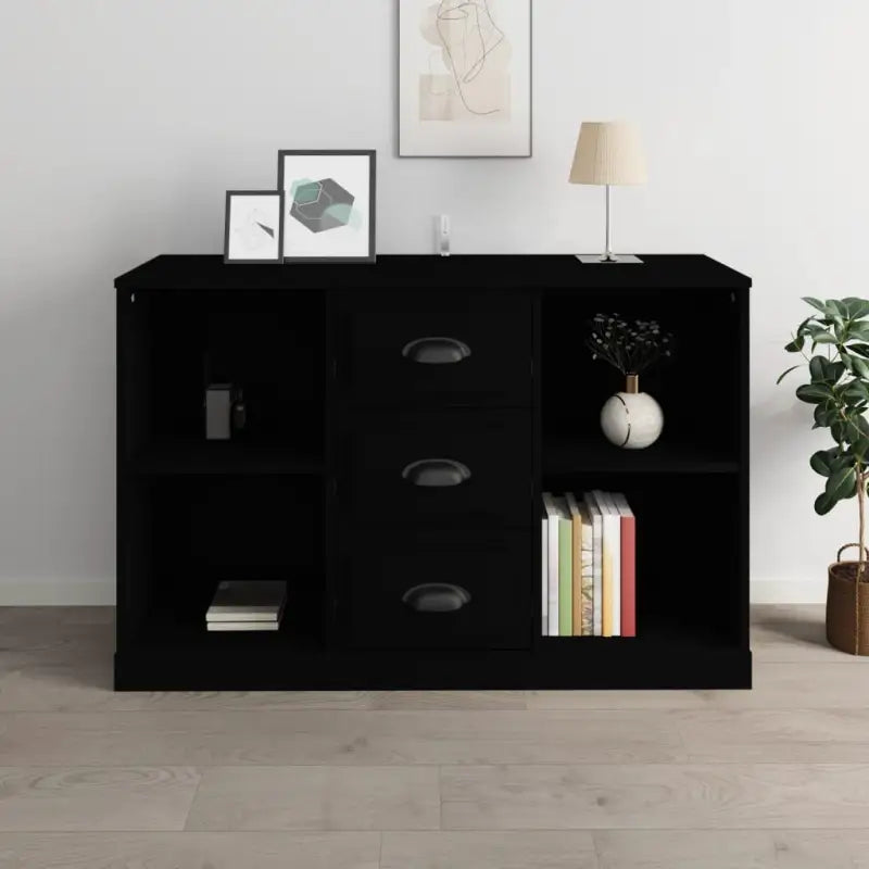 Klassiek dressoir van bewerkt hout met een tijdloze uitstraling - Zwart / 1 - Dressoirs & buffetkasten