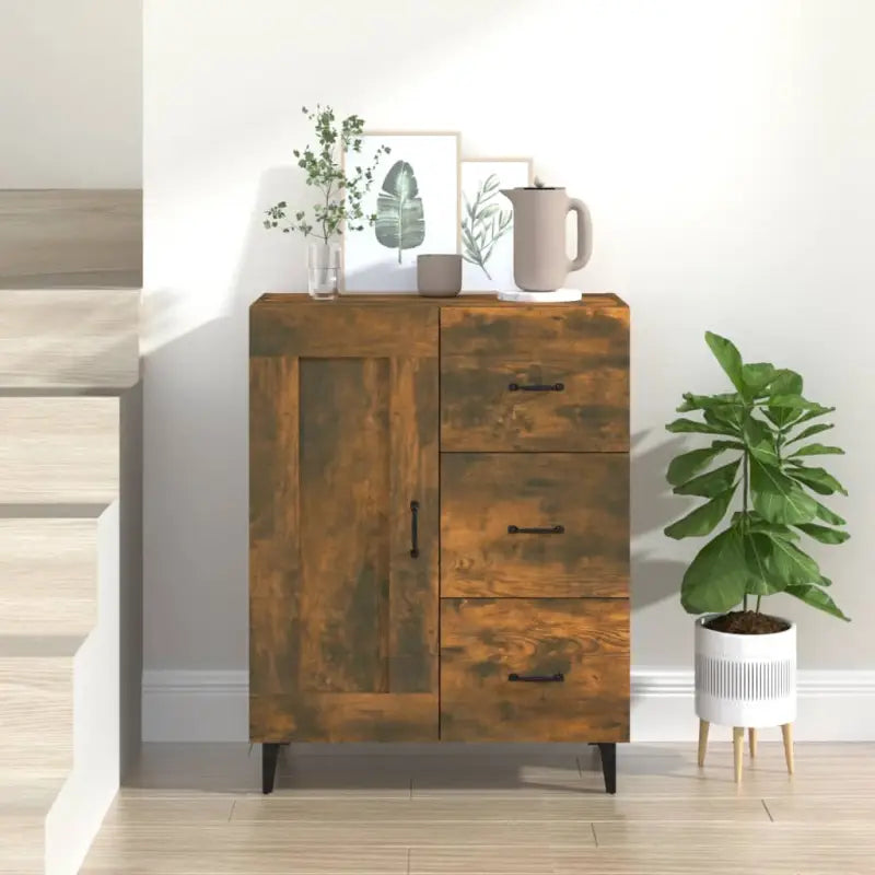 Klassiek dressoir van bewerkt hout met elegante uitstraling - Gerookt eiken / 1 - Dressoirs & buffetkasten