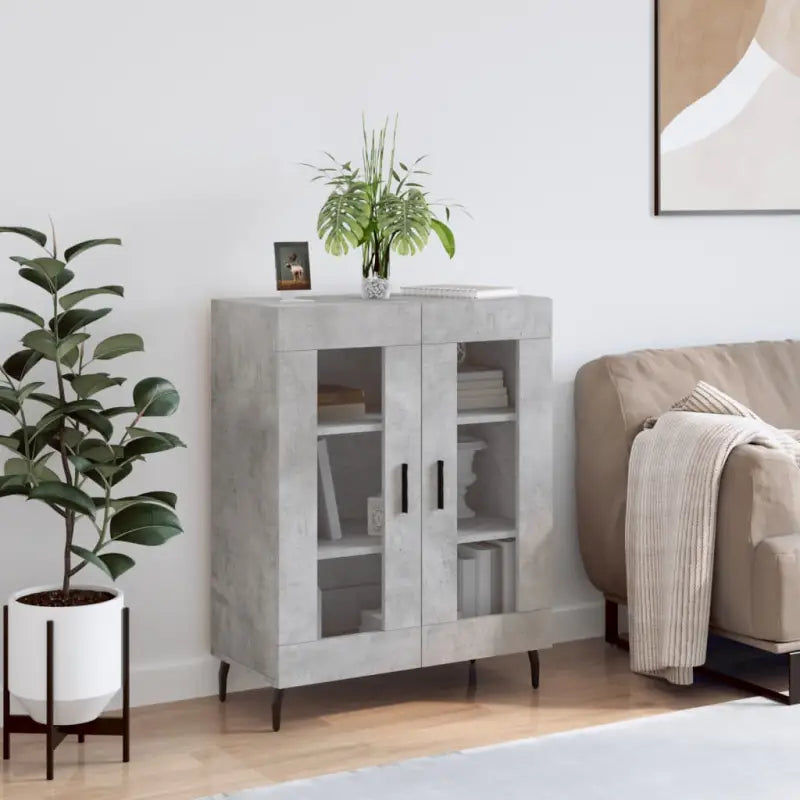 Klassiek Dressoir van bewerkt hout met glazen details - Betongrijs / 1 - Dressoirs & buffetkasten