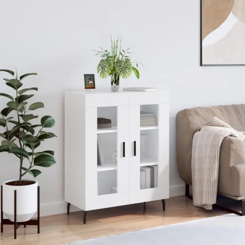 Klassiek Dressoir van bewerkt hout met glazen details - Wit / 1 - Dressoirs & buffetkasten