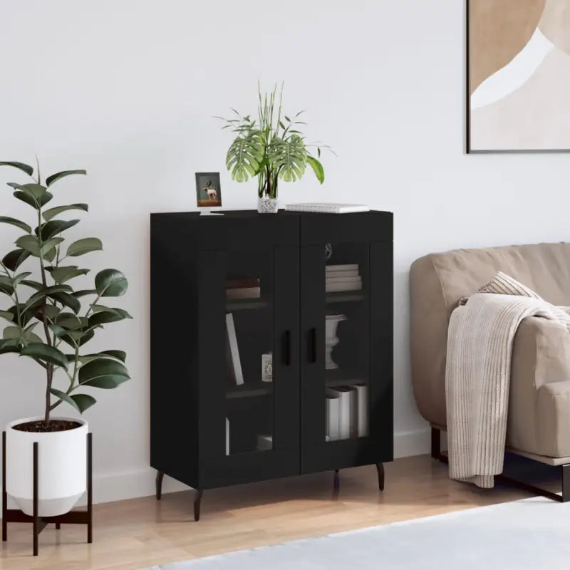 Klassiek Dressoir van bewerkt hout met glazen details - Zwart / 1 - Dressoirs & buffetkasten