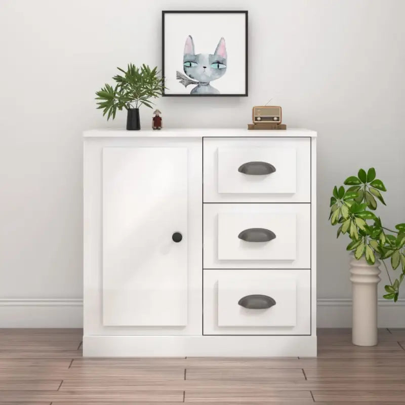 Klassiek dressoir van bewerkt hout met tijdloze uitstraling - Hoogglans wit / 1 - Dressoirs & buffetkasten