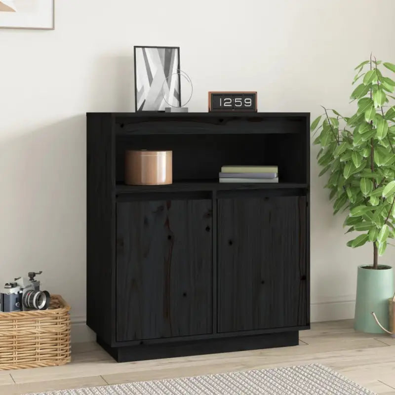 Klassiek dressoir van massief grenenhout met rustieke uitstraling - Zwart / 1 - Dressoirs & buffetkasten