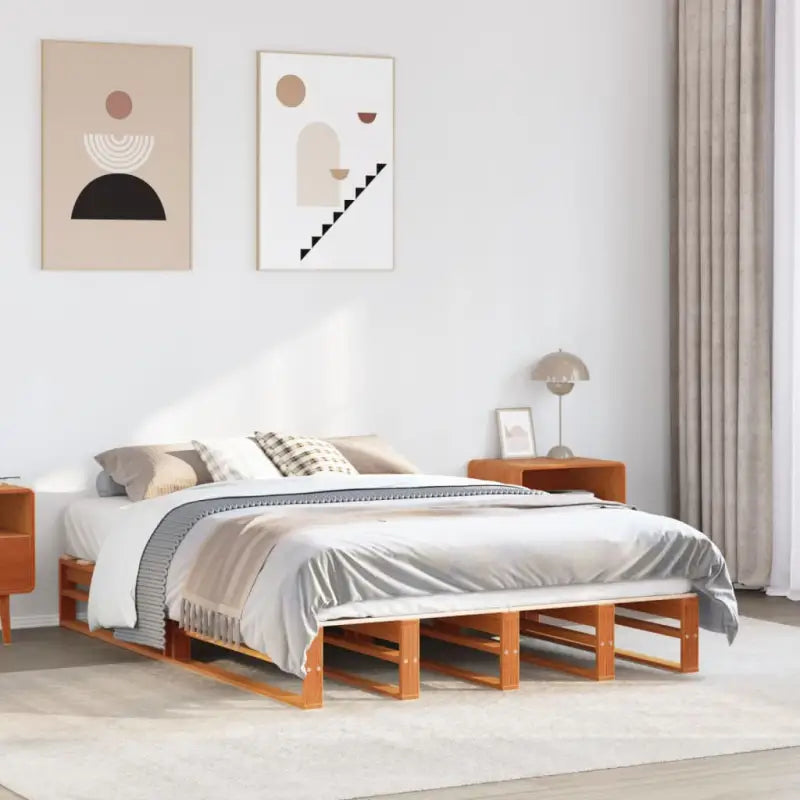 Klassiek houten bed met massief grenenhout voor een moderne slaapkamer - Wasbruin / 140 x 190 cm - Bedden & bedframes