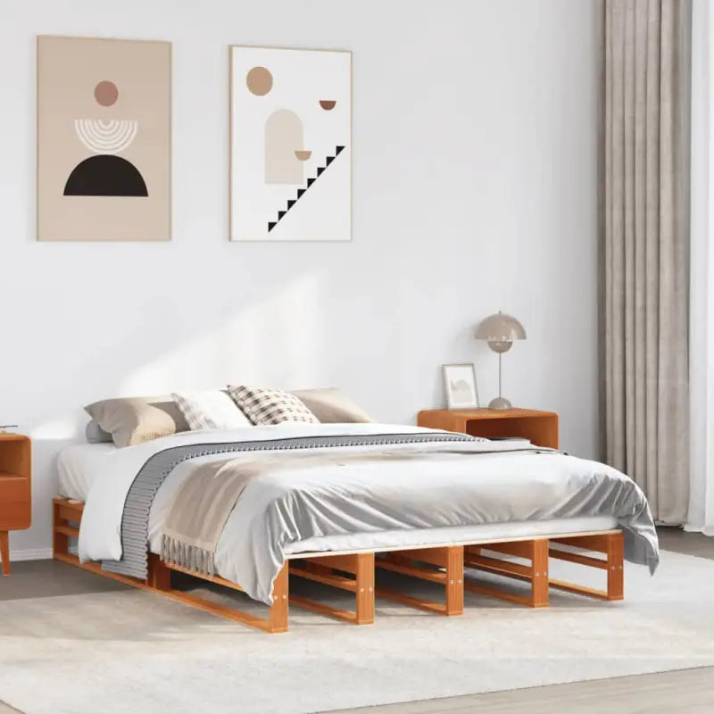 Klassiek houten bed met massief grenenhout voor een moderne slaapkamer - Wasbruin / 120 x 200 cm - Bedden & bedframes