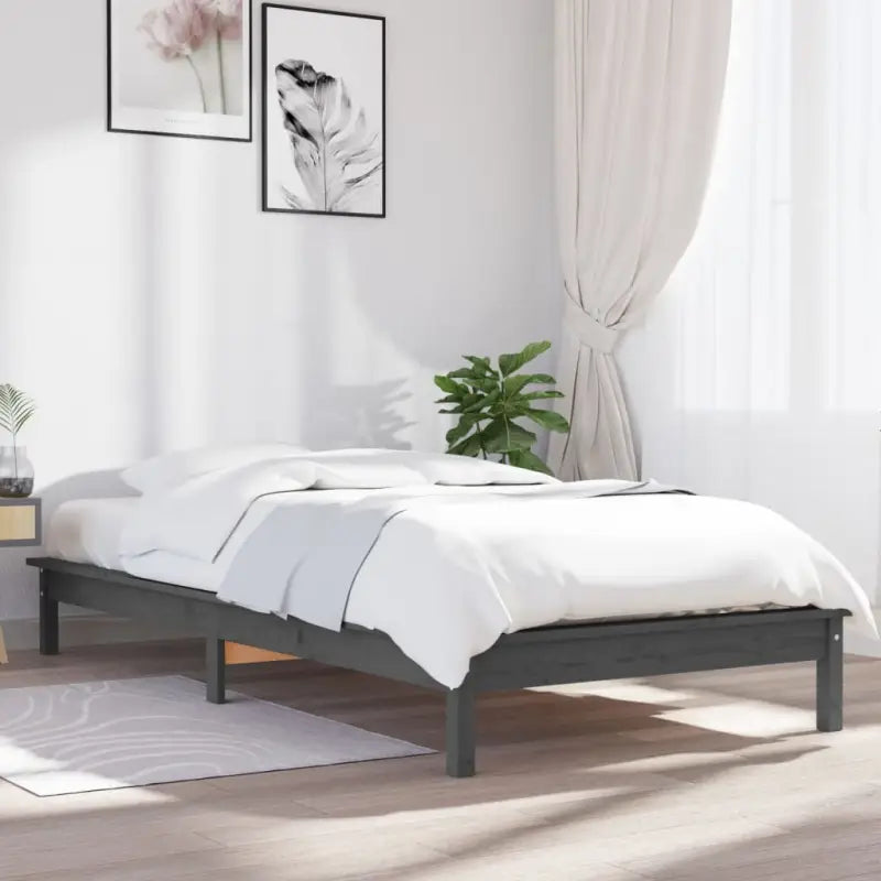 Klassiek houten bed met massief grenenhout voor een moderne slaapkamer - Grijs / 90 x 200 cm - Bedden & bedframes