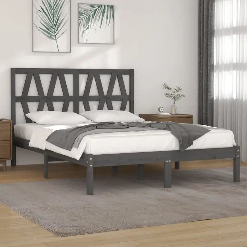 Klassiek houten bedframe van massief grenenhout met levering bevat - Grijs / 150 x 200 cm - Bedden & bedframes