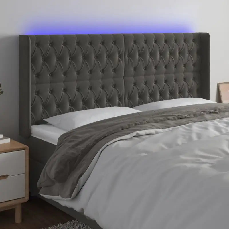 Klassiek LED Hoofdbord en Voetbord voor een moderne slaapkamer - Donkergrijs / 203 x 16 x 118/128 cm / 1 - Hoofdborden