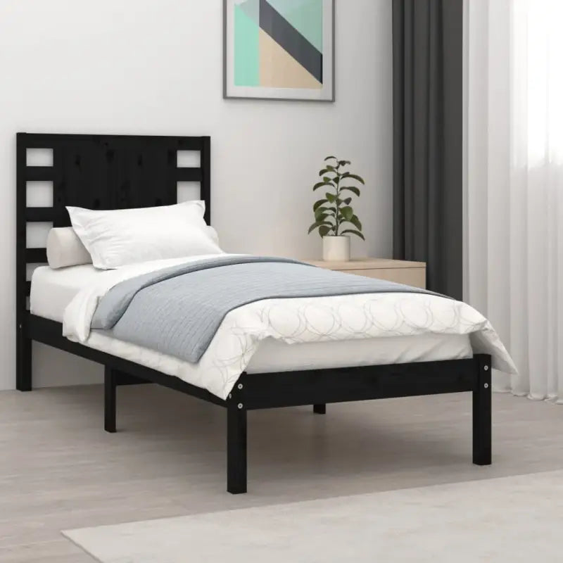 Klassiek massief grenenhouten bedframe met aanvullende ondersteuning - Zwart / 100 x 200 cm - Bedden & bedframes