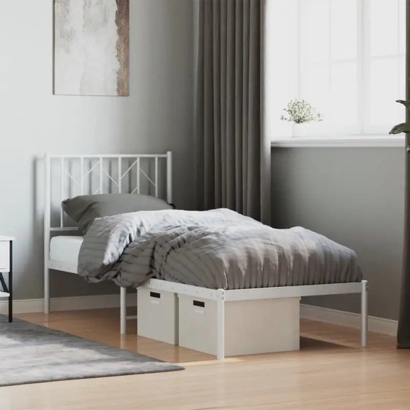 Klassiek metaal bedframe met metalen latten en extra opbergruimte - Wit / 75 x 190 cm / met hoofdbord - Bedden &