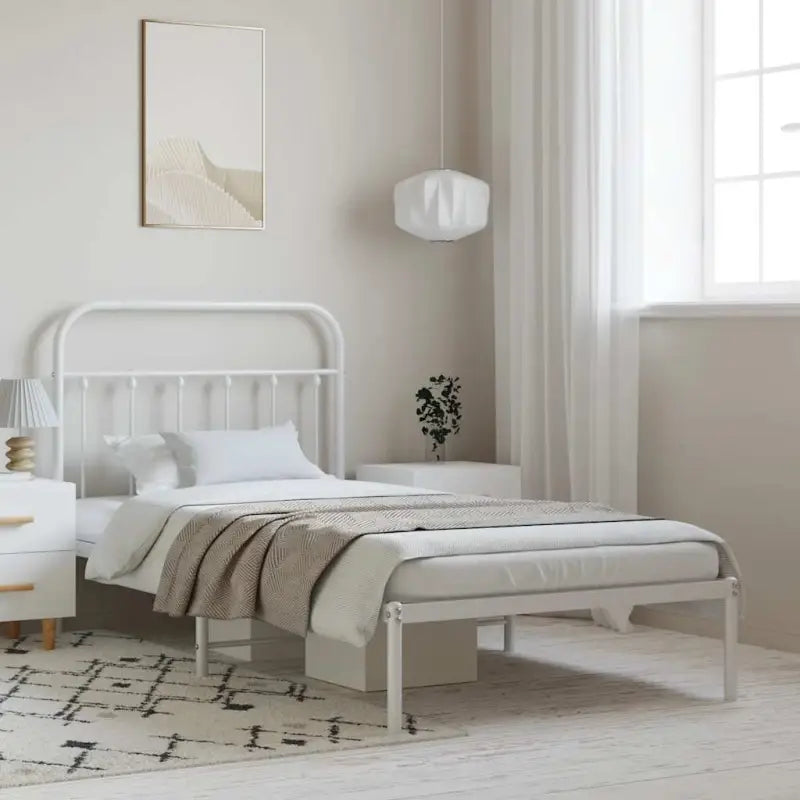 Klassiek metalen bedframe met extra opbergruimte en metalen latten - Wit / 100 x 190 cm / met hoofdbord - Bedden &