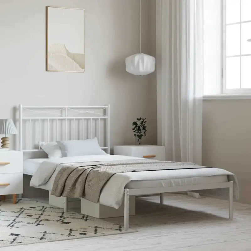 Klassiek metalen bedframe met extra opbergruimte en metalen latten - Wit / 100 x 190 cm / met hoofdbord - Bedden &