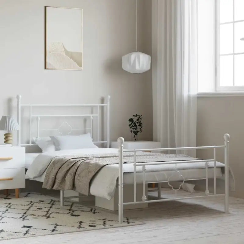 Klassiek metalen bedframe met extra opbergruimte en metalen latten - Wit / 100 x 200 cm / met hoofdbord & voetbord