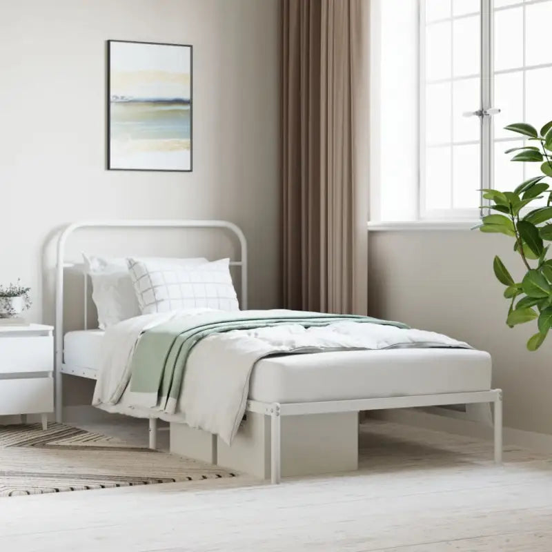 Klassiek metalen bedframe met extra opbergruimte en metalen latten - Wit / 107 x 203 cm / met hoofdbord - Bedden &