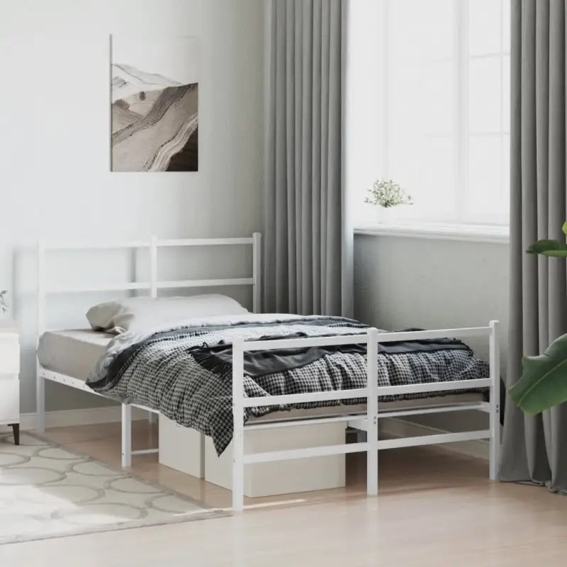 Klassiek metalen bedframe met extra opbergruimte en metalen latten - Wit / 120 x 190 cm / met hoofdbord & voetbord