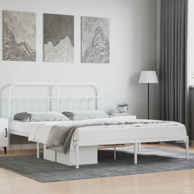 Klassiek metalen bedframe met extra opbergruimte en metalen latten - Wit / 180 x 200 cm / met hoofdbord - Bedden &