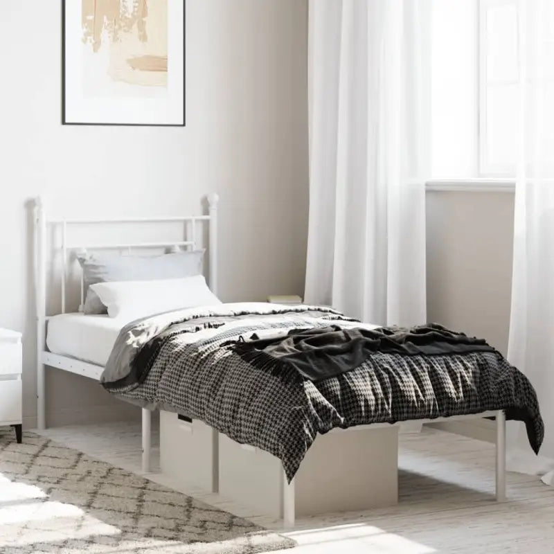 Klassiek metalen bedframe met extra opbergruimte en metalen latten - Wit / 80 x 200 cm / met hoofdbord - Bedden &