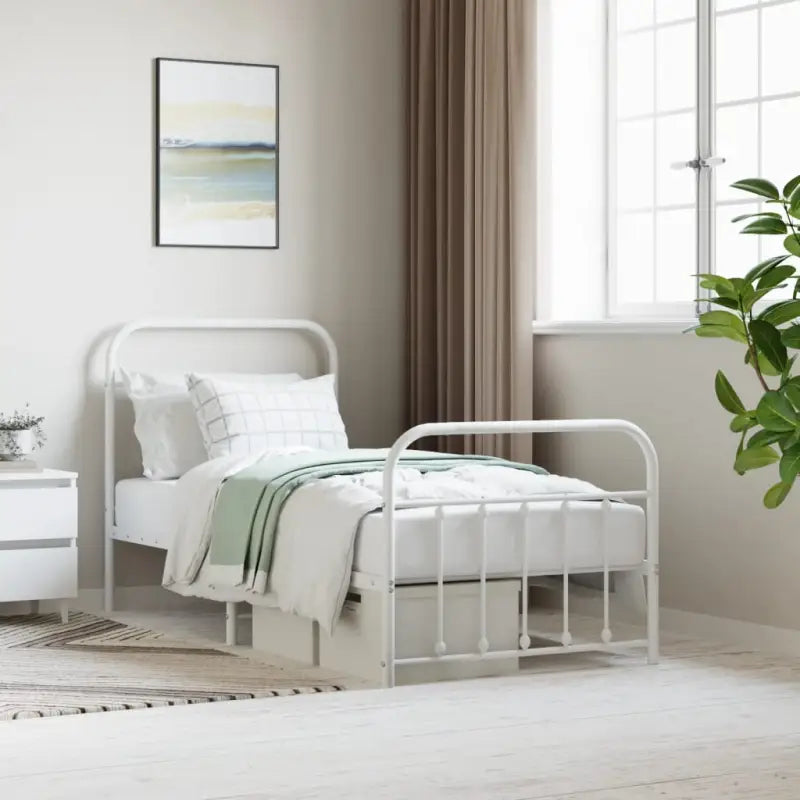 Klassiek metalen bedframe met extra opbergruimte en metalen latten - Wit / 90 x 190 cm / met hoofdbord & voetbord