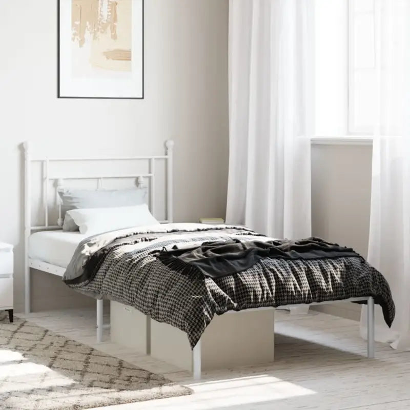 Klassiek metalen bedframe met extra opbergruimte en metalen latten - Wit / 90 x 200 cm / met hoofdbord - Bedden &