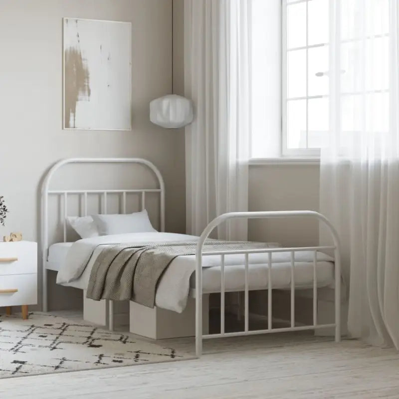 Klassiek metalen bedframe met extra opbergruimte en metalen latten - Wit / 90 x 190 cm / met hoofdbord & voetbord