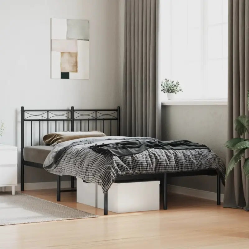 Klassiek metalen bedframe met extra opbergruimte en metalen latten - Zwart / 120 x 200 cm / met hoofdbord - Bedden &