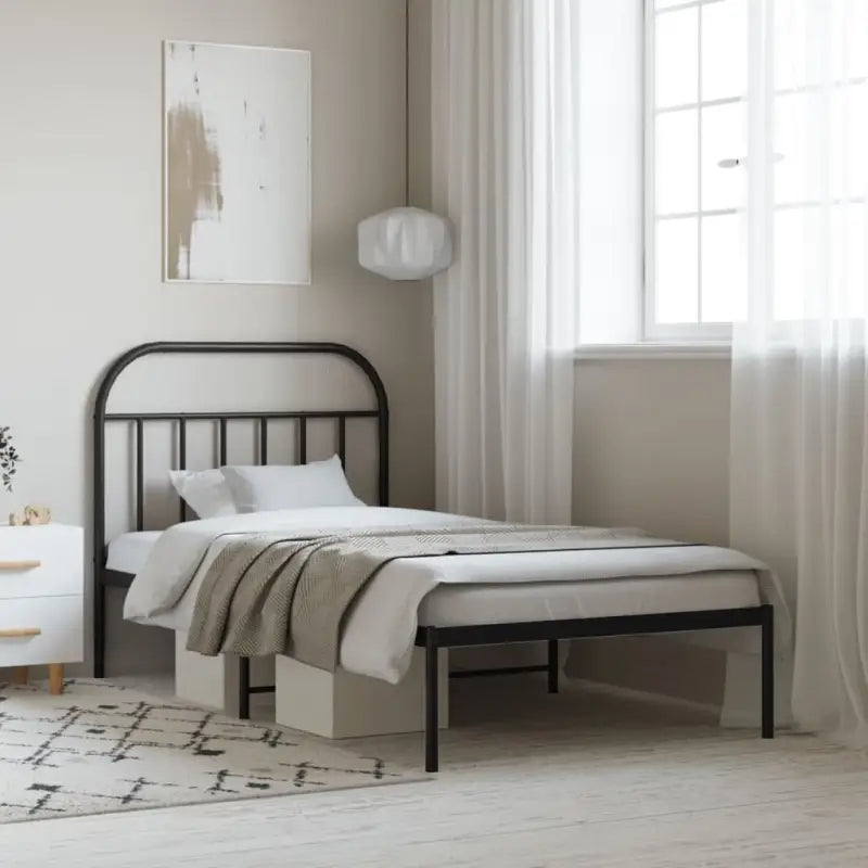Klassiek metalen bedframe met extra opbergruimte en metalen latten - Zwart / 107 x 203 cm / met hoofdbord - Bedden &
