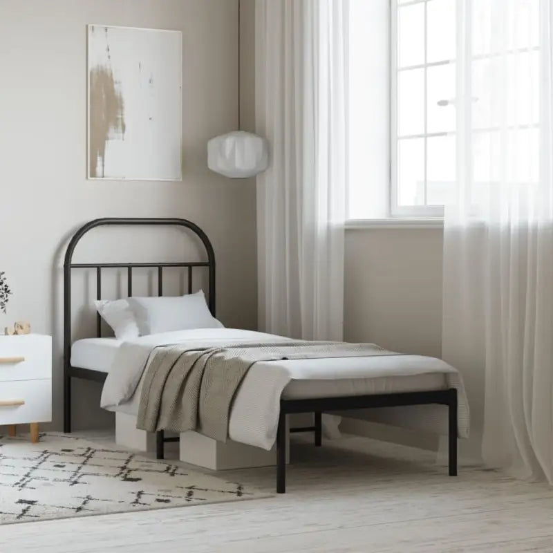 Klassiek metalen bedframe met extra opbergruimte en metalen latten - Zwart / 75 x 190 cm / met hoofdbord - Bedden &