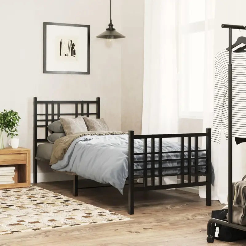 Klassiek metalen bedframe met extra opbergruimte en metalen latten - Zwart / 80 x 200 cm / met hoofdbord & voetbord