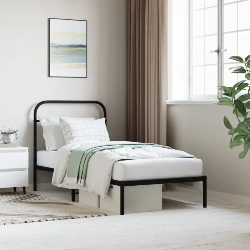 Klassiek metalen bedframe met extra opbergruimte en metalen latten - Zwart / 90 x 200 cm / met hoofdbord - Bedden &