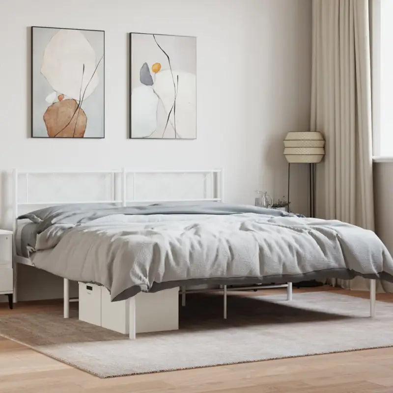 Klassiek metalen bedframe met metalen latten en extra opbergruimte - Wit / 120 x 200 cm / met hoofdbord - Bedden &