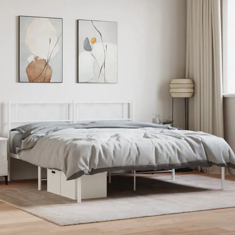 Klassiek metalen bedframe met metalen latten en extra opbergruimte - Wit / 140 x 190 cm / met hoofdbord - Bedden &