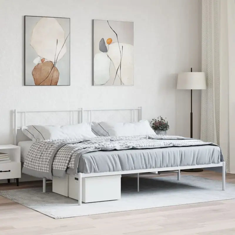 Klassiek metalen bedframe met metalen latten en extra opbergruimte - Wit / 180 x 200 cm / met hoofdbord - Bedden &