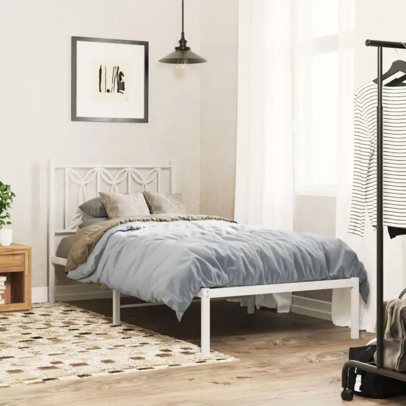Klassiek metalen latten bedframe met extra opbergruimte - Wit / 75 x 190 cm / met hoofdbord - Bedden & bedframes