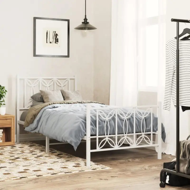 Klassiek metalen latten bedframe met extra opbergruimte - Wit / 90 x 190 cm / met hoofdbord & voetbord - Bedden &
