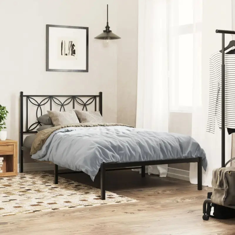 Klassiek metalen latten bedframe met extra opbergruimte - Zwart / 107 x 203 cm / met hoofdbord - Bedden & bedframes