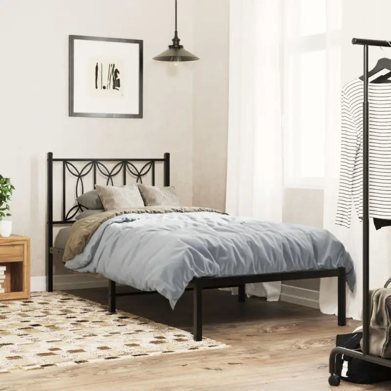 Klassiek metalen latten bedframe met extra opbergruimte - Zwart / 75 x 190 cm / met hoofdbord - Bedden & bedframes