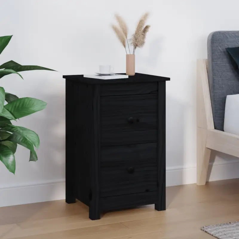 Klassiek nachtkastje van massief grenenhout voor een elegante interieurstijl - Zwart / 1 - Nachtkastjes