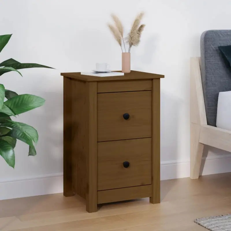 Klassiek nachtkastje van massief grenenhout voor een elegante interieurstijl - Honingbruin / 1 - Nachtkastjes