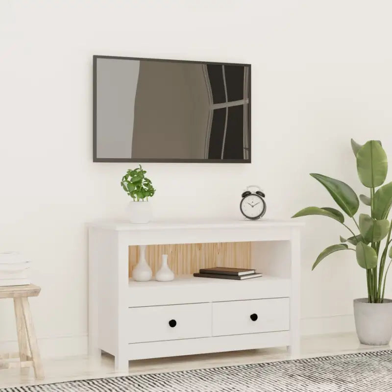 Klassiek Tv-meubel van massief grenenhout met natuurlijke uitstraling - Wit / 1 - Tv-meubels