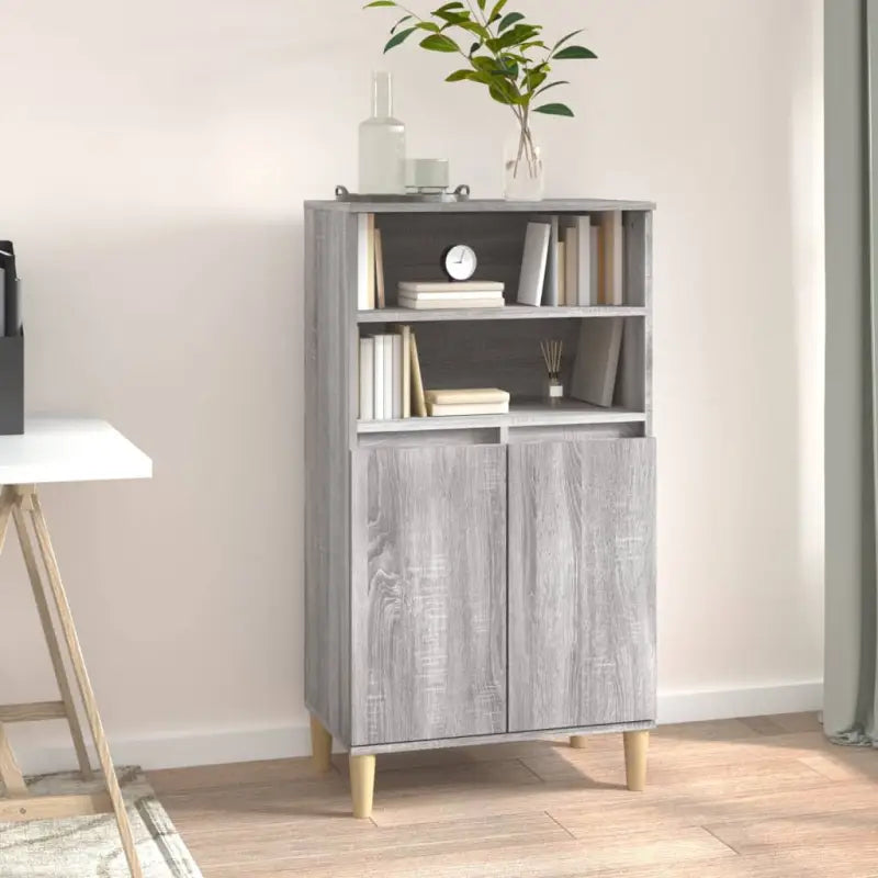 Klassieke dressoir met bewerkt hout en houten poten voor een stijlvolle inrichting - Grijs sonoma / 1 - Dressoirs &