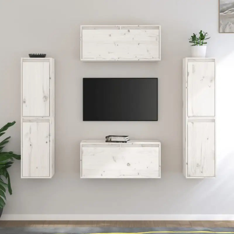 Klassieke hang-tv-meubels van massief grenenhout voor een stijlvolle kamer - Wit / 6 - Tv-meubels