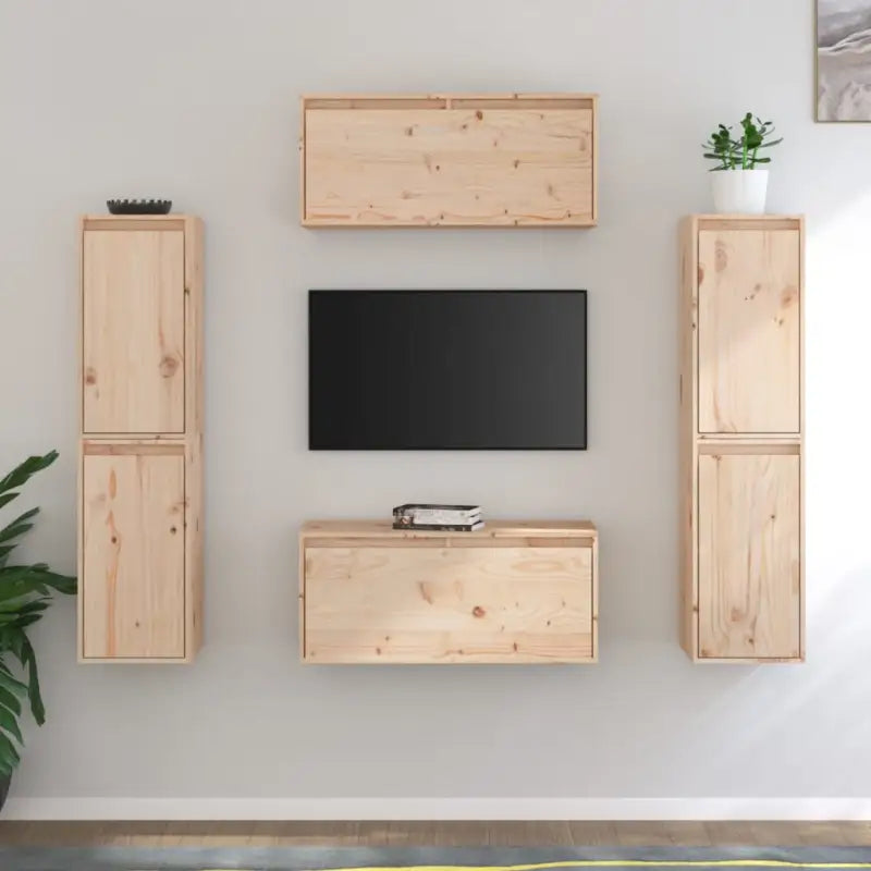 Klassieke hang-tv-meubels van massief grenenhout voor een stijlvolle kamer - Naturel / 6 - Tv-meubels