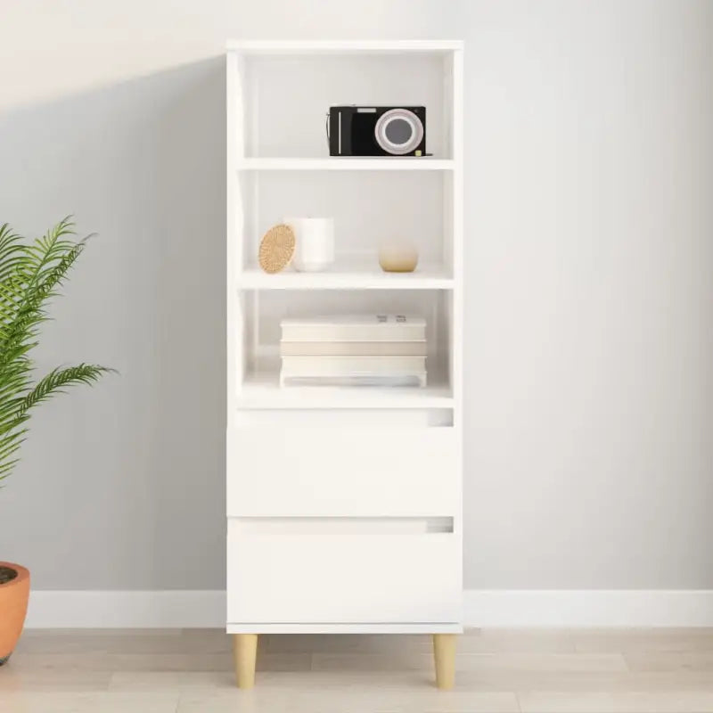Klassieke hoge kast van bewerkt hout met houten poten en duurzame afwerking - Hoogglans wit / 1 - Dressoirs &