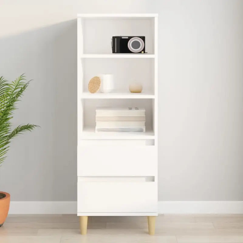 Klassieke hoge kast van bewerkt hout met houten poten en duurzame afwerking - Wit / 1 - Dressoirs & buffetkasten
